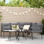 Canapea de grădină cu perne în formă L, negru oțel și textilenă GartenMobel Dekor