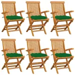 Scaune de grădină cu perne, 6 buc., verde, lemn masiv de tec GartenMobel Dekor