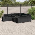 Set canapele de grădină cu perne, 11 piese, negru, poliratan GartenMobel Dekor