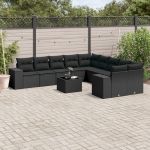 Set canapele de grădină cu perne, 11 piese, negru, poliratan GartenMobel Dekor
