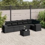 Set canapele de grădină cu perne, 7 piese, negru, poliratan GartenMobel Dekor