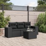 Set mobilier de grădină cu perne, 4 piese, negru, poliratan GartenMobel Dekor