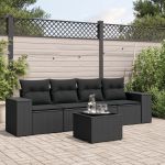 Set mobilier de grădină cu perne, 5 piese, negru, poliratan GartenMobel Dekor