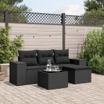 Set mobilier de grădină cu perne, 5 piese, negru, poliratan GartenMobel Dekor