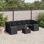 Set mobilier de grădină cu perne, 8 piese, negru, poliratan GartenMobel Dekor