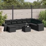 Set mobilier de grădină cu perne, 9 piese, negru, poliratan GartenMobel Dekor