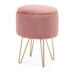 Taburet, rotund, cu spatiu depozitare, catifea, roz, max 90 kg, 35x35x45 cm, Lili GartenVIP DiyLine