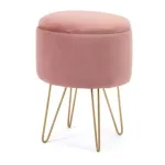 Taburet, rotund, cu spatiu depozitare, catifea, roz, max 90 kg, 35x35x45 cm, Lili GartenVIP DiyLine