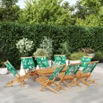 Scaune de grădină pliabile 8 buc., textil verde/lemn masiv GartenMobel Dekor