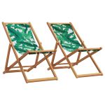 Scaune de plajă pliabile 2 buc model frunze, textil/lemn masiv GartenMobel Dekor