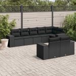 Set mobilier de grădină cu perne, 8 piese, negru, poliratan GartenMobel Dekor
