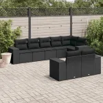 Set mobilier de grădină cu perne, 8 piese, negru, poliratan GartenMobel Dekor