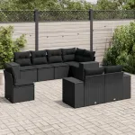 Set mobilier de grădină cu perne, 8 piese, negru, poliratan GartenMobel Dekor