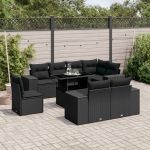 Set mobilier de grădină cu perne, 9 piese, negru, poliratan GartenMobel Dekor