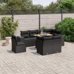 Set mobilier de grădină cu perne, 9 piese, negru, poliratan GartenMobel Dekor