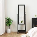 Dulap autonom de bijuterii, cu oglindă și lumini LED, negru GartenMobel Dekor