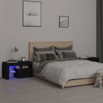 Noptiere cu lumini LED, 2 buc., negru, 70x36,5x40 cm GartenMobel Dekor
