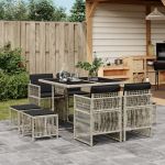 Set mobilier grădină cu perne, 9 piese, gri deschis, poliratan GartenMobel Dekor