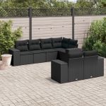 Set canapele de grădină cu perne, 7 piese, negru, poliratan GartenMobel Dekor