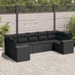Set canapele de grădină cu perne, 7 piese, negru, poliratan GartenMobel Dekor