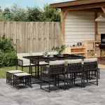 Set mobilier de exterior cu perne, 11 piese, negru, poliratan GartenMobel Dekor