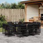 Set mobilier de exterior cu perne, 11 piese, negru, poliratan GartenMobel Dekor