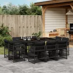 Set mobilier de exterior cu perne, 11 piese, negru, poliratan GartenMobel Dekor