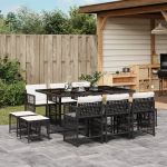 Set mobilier de exterior cu perne, 11 piese, negru, poliratan GartenMobel Dekor