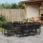 Set mobilier de exterior cu perne, 11 piese, negru, poliratan GartenMobel Dekor