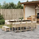 Set mobilier de grădină cu perne, 13 piese, bej, poliratan GartenMobel Dekor