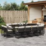 Set mobilier de grădină cu perne, 13 piese, negru, poliratan GartenMobel Dekor