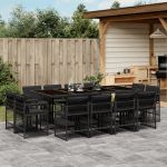Set mobilier de grădină cu perne, 13 piese, negru, poliratan GartenMobel Dekor