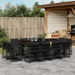 Set mobilier de grădină cu perne, 13 piese, negru, poliratan GartenMobel Dekor
