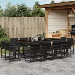 Set mobilier de grădină cu perne, 13 piese, negru, poliratan GartenMobel Dekor