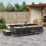 Set mobilier de grădină cu perne, 15 piese, negru, poliratan GartenMobel Dekor