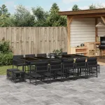 Set mobilier de grădină cu perne, 15 piese, negru, poliratan GartenMobel Dekor