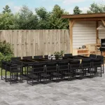 Set mobilier de grădină cu perne, 17 piese, negru, poliratan GartenMobel Dekor