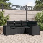 Set mobilier de grădină cu perne, 4 piese, negru, poliratan GartenMobel Dekor