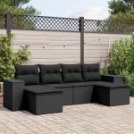 Set mobilier de grădină cu perne, 6 piese, negru, poliratan GartenMobel Dekor