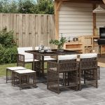 Set mobilier de grădină cu perne, 9 piese, maro, poliratan GartenMobel Dekor