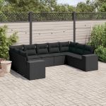 Set mobilier de grădină cu perne, 9 piese, negru, poliratan GartenMobel Dekor