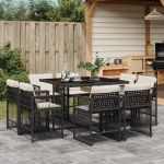 Set mobilier de grădină cu perne, 9 piese, negru, poliratan GartenMobel Dekor