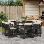 Set mobilier de grădină cu perne, 9 piese, negru, poliratan GartenMobel Dekor