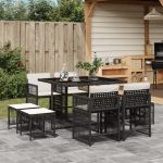 Set mobilier de grădină cu perne, 9 piese, negru, poliratan GartenMobel Dekor