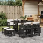 Set mobilier de grădină cu perne, 9 piese, negru, poliratan GartenMobel Dekor