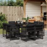 Set mobilier de grădină cu perne, 9 piese, negru, poliratan GartenMobel Dekor