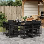 Set mobilier de grădină cu perne, 9 piese, negru, poliratan GartenMobel Dekor