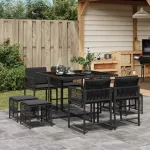 Set mobilier de grădină cu perne, 9 piese, negru, poliratan GartenMobel Dekor