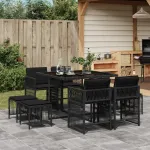 Set mobilier de grădină cu perne, 9 piese, negru, poliratan GartenMobel Dekor