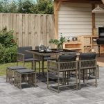 Set mobilier grădină cu perne, 9 piese, gri, poliratan GartenMobel Dekor